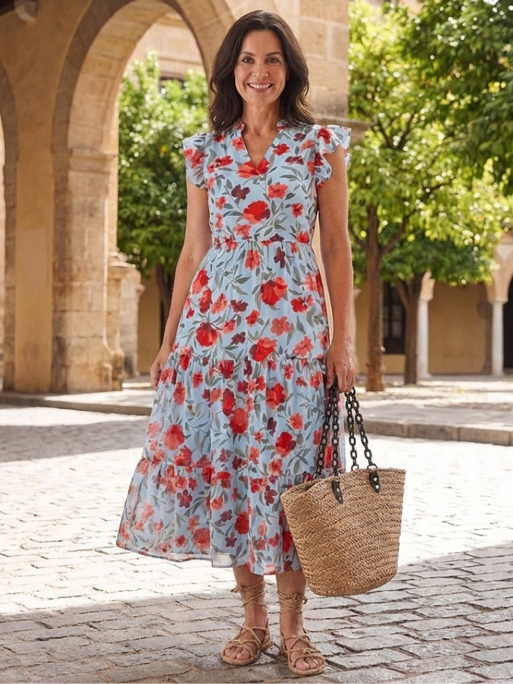 Agnès Paris | Robe Midi Évasée à Imprimé Floral Lila