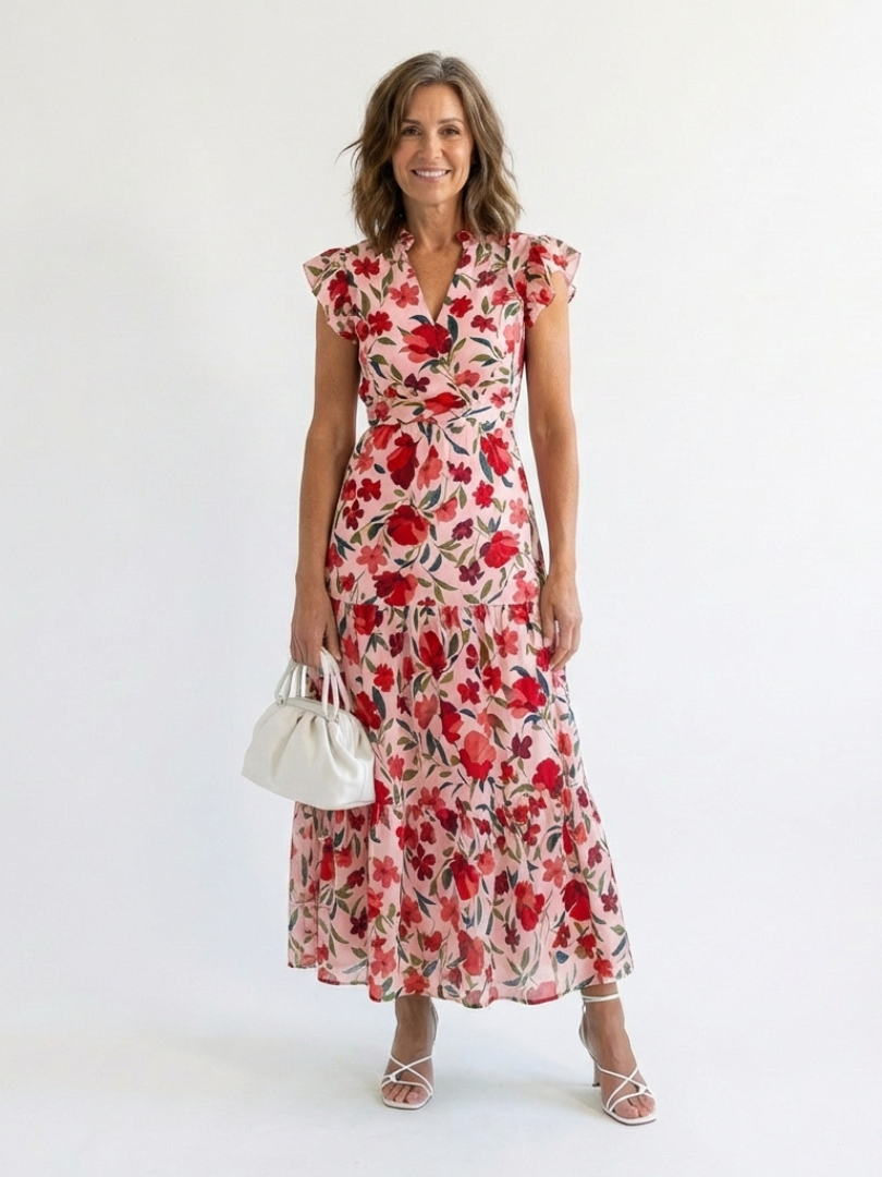 Agnès Paris | Robe Midi Évasée à Imprimé Floral Lila