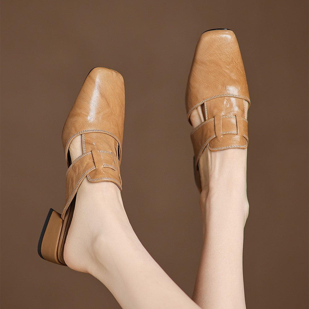 Agnès Paris | Mules à Bout Carré en Cuir Fabienne