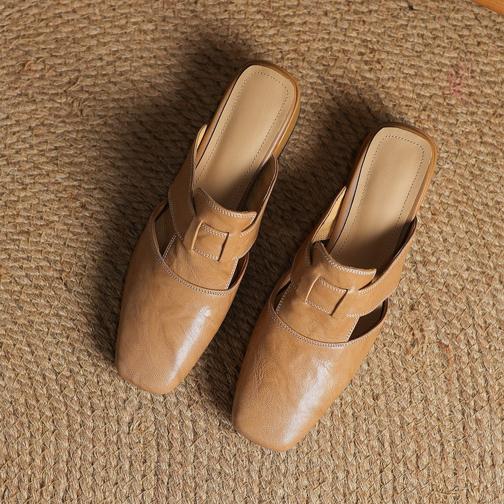 Agnès Paris | Mules à Bout Carré en Cuir Fabienne