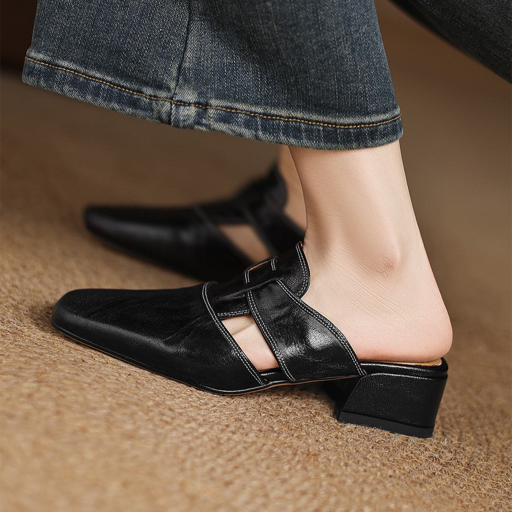 Agnès Paris | Mules à Bout Carré en Cuir Fabienne