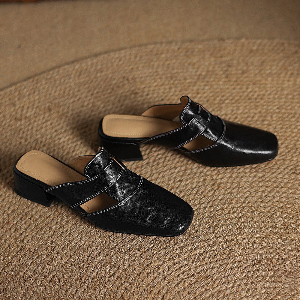 Agnès Paris | Mules à Bout Carré en Cuir Fabienne