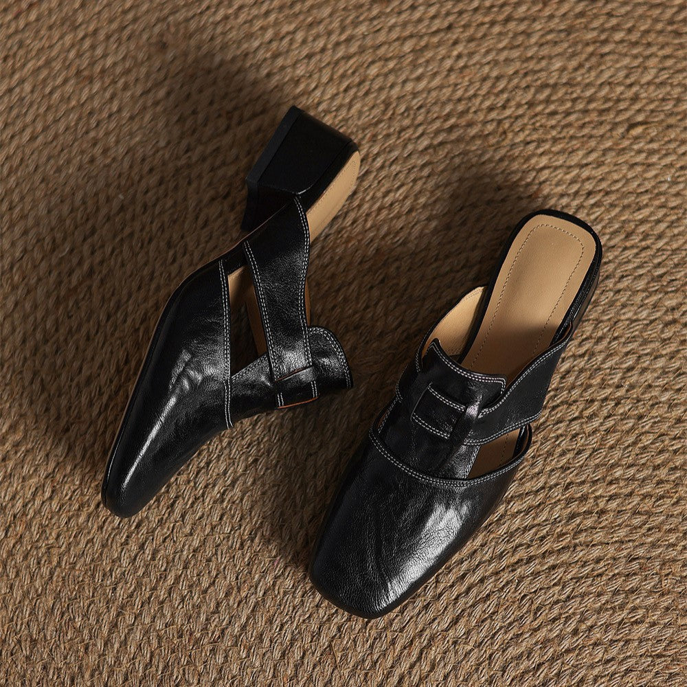 Agnès Paris | Mules à Bout Carré en Cuir Fabienne