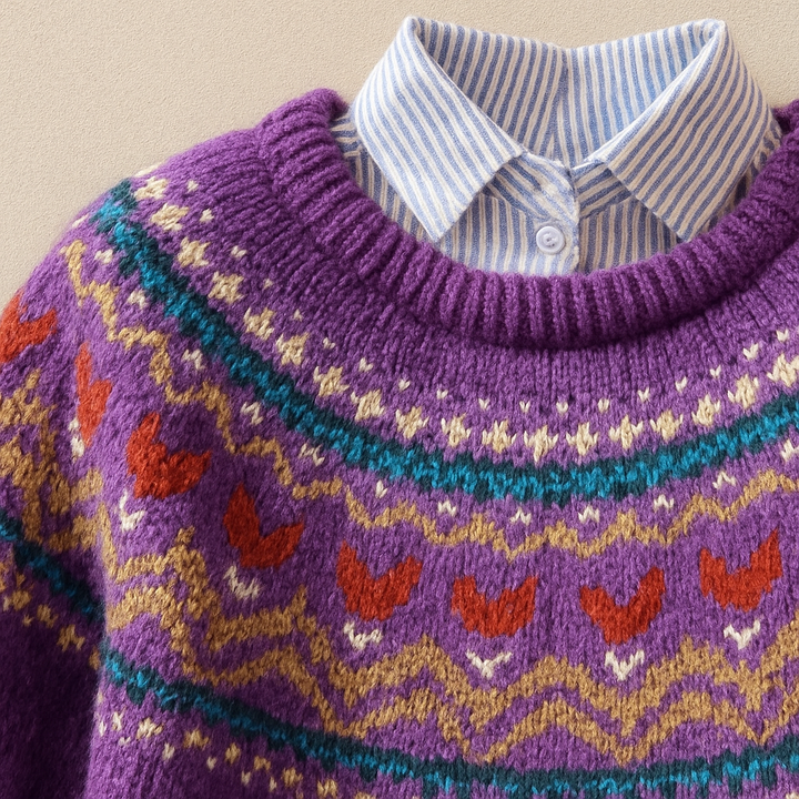 Agnès Paris | Pull Jacquard Violet Chaleureux Aveline