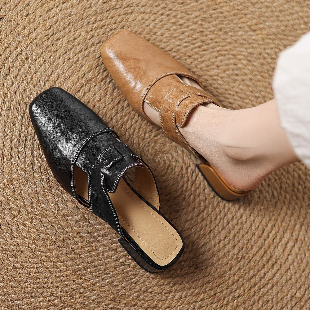 Agnès Paris | Mules à Bout Carré en Cuir Fabienne