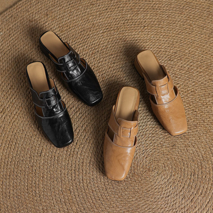 Agnès Paris | Mules à Bout Carré en Cuir Fabienne