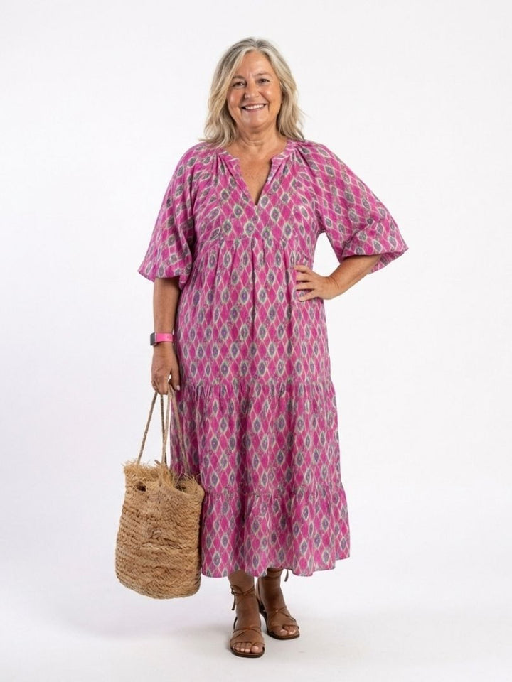 Agnès Paris | Robe midi à manches trois quarts Apolline