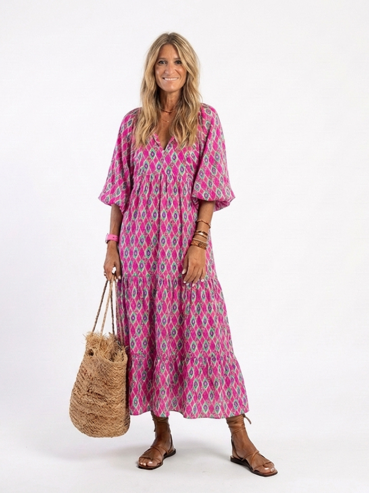 Agnès Paris | Robe midi à manches trois quarts Apolline