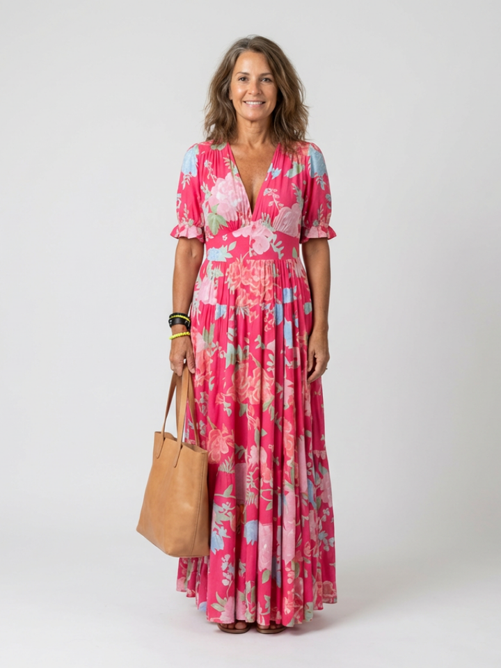 Agnès Paris | Robe midi à fleurs à manches courtes Ione