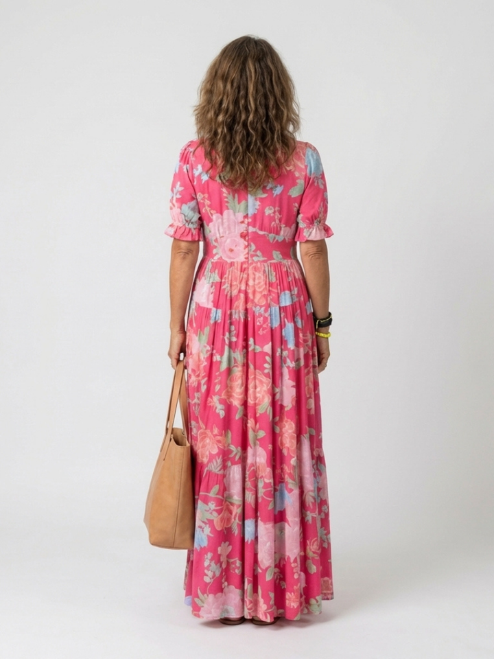 Agnès Paris | Robe midi à fleurs à manches courtes Ione