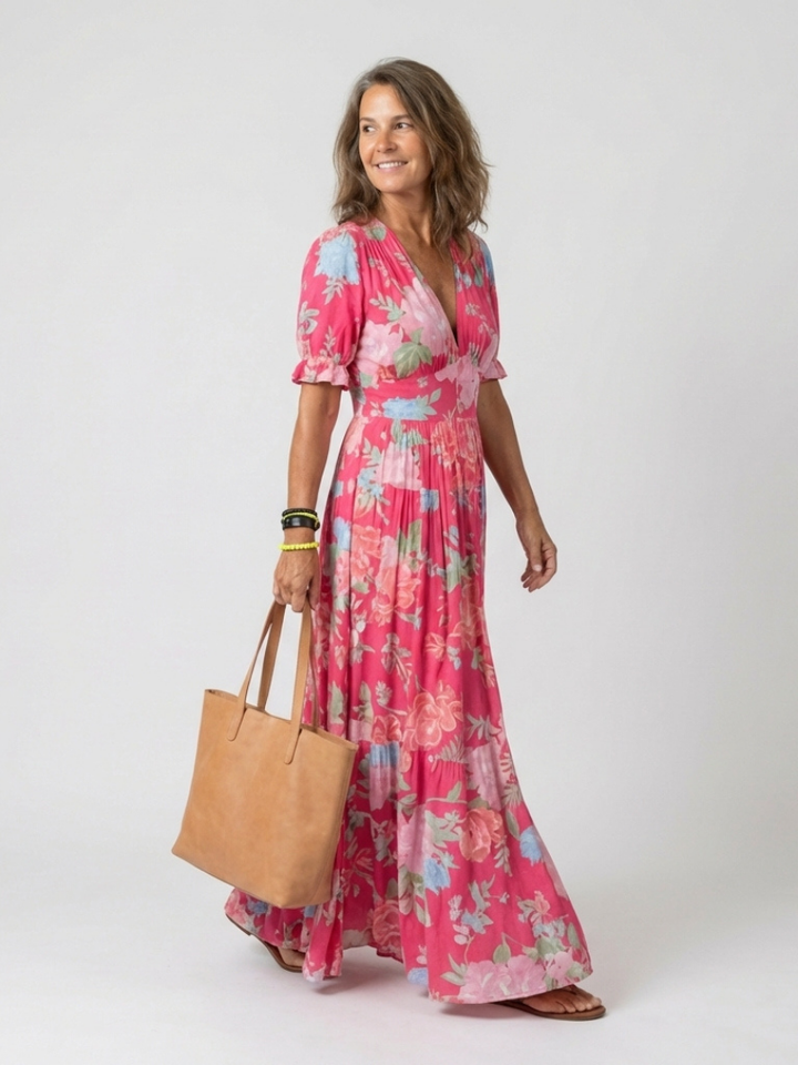 Agnès Paris | Robe midi à fleurs à manches courtes Ione