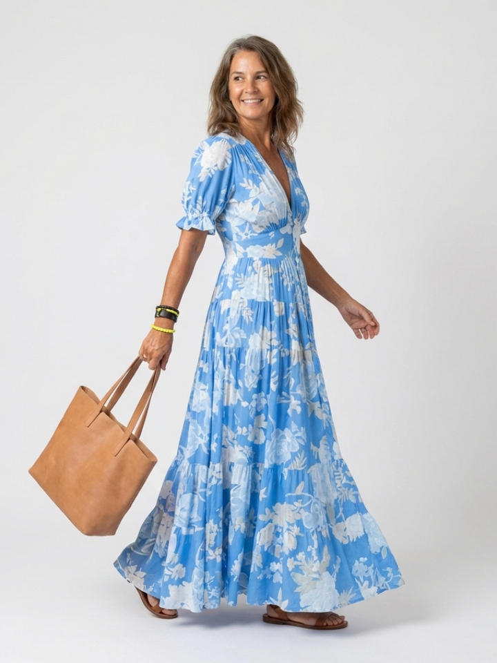 Agnès Paris | Robe midi à fleurs à manches courtes Ione