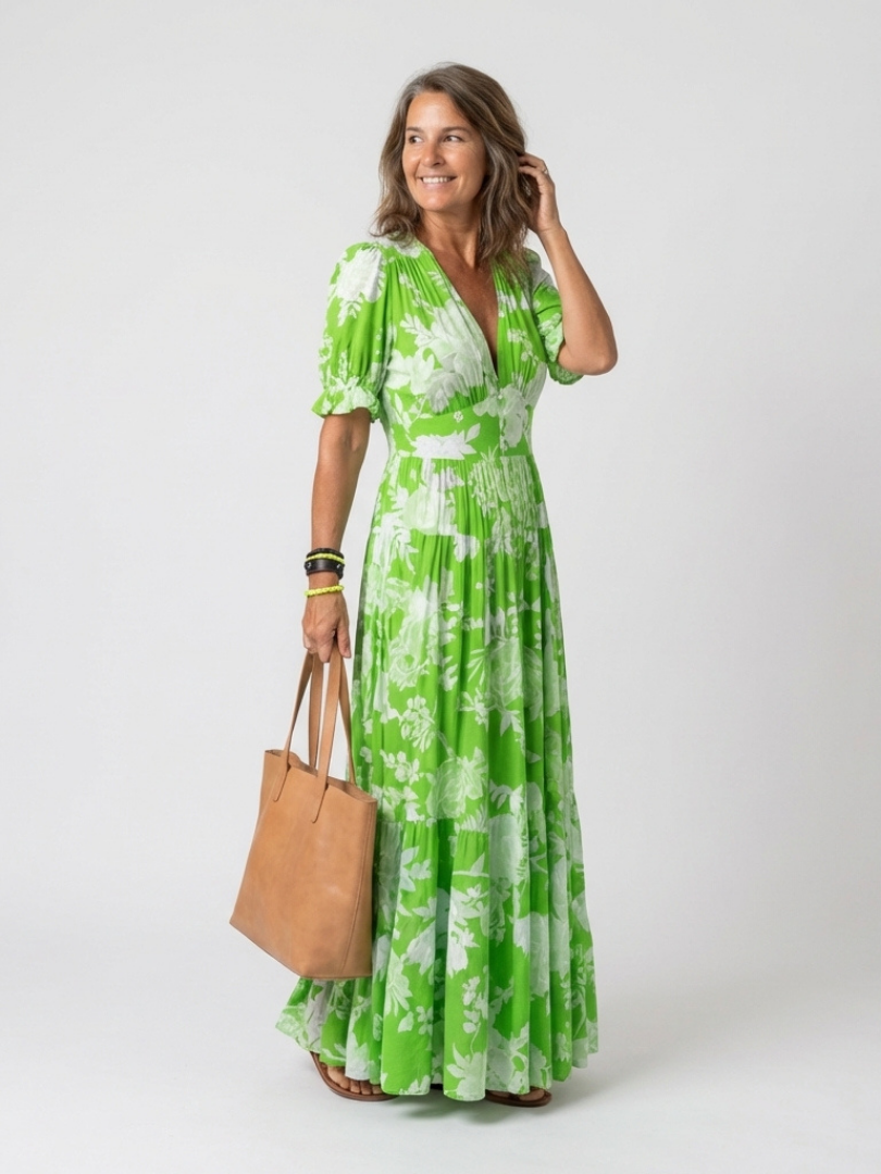 Agnès Paris | Robe midi à fleurs à manches courtes Ione