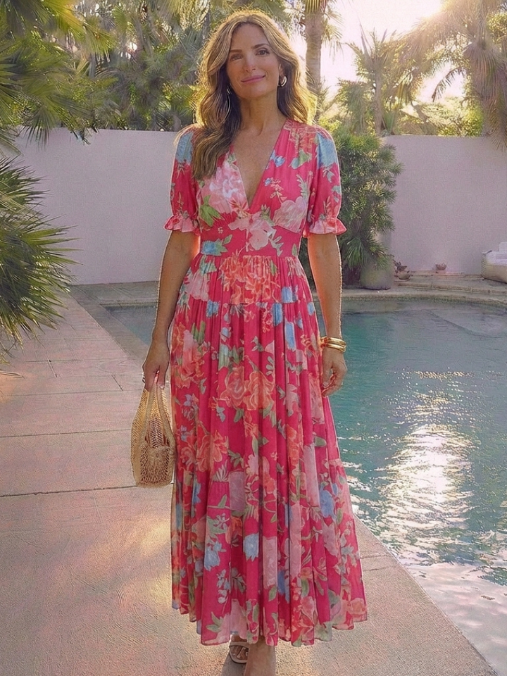 Agnès Paris | Robe midi à fleurs à manches courtes Ione