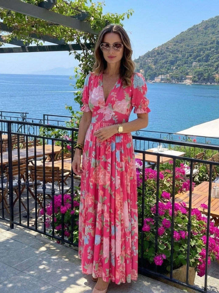 Agnès Paris | Robe midi à fleurs à manches courtes Ione