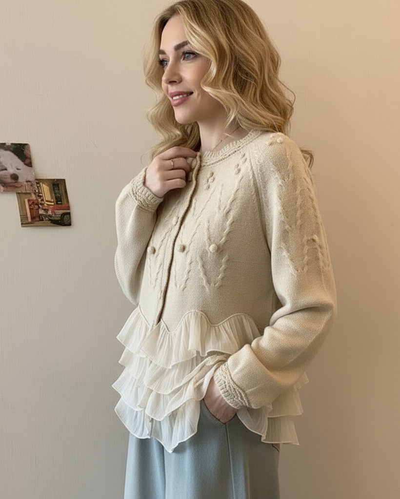 Agnès Paris | CARDIGAN ÉLÉGANT EN MAILLE AVEC VOLANTS