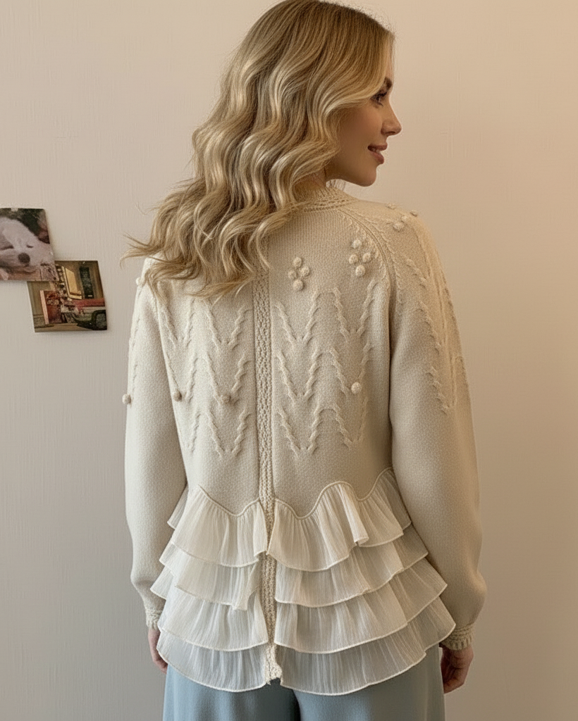 Agnès Paris | CARDIGAN ÉLÉGANT EN MAILLE AVEC VOLANTS