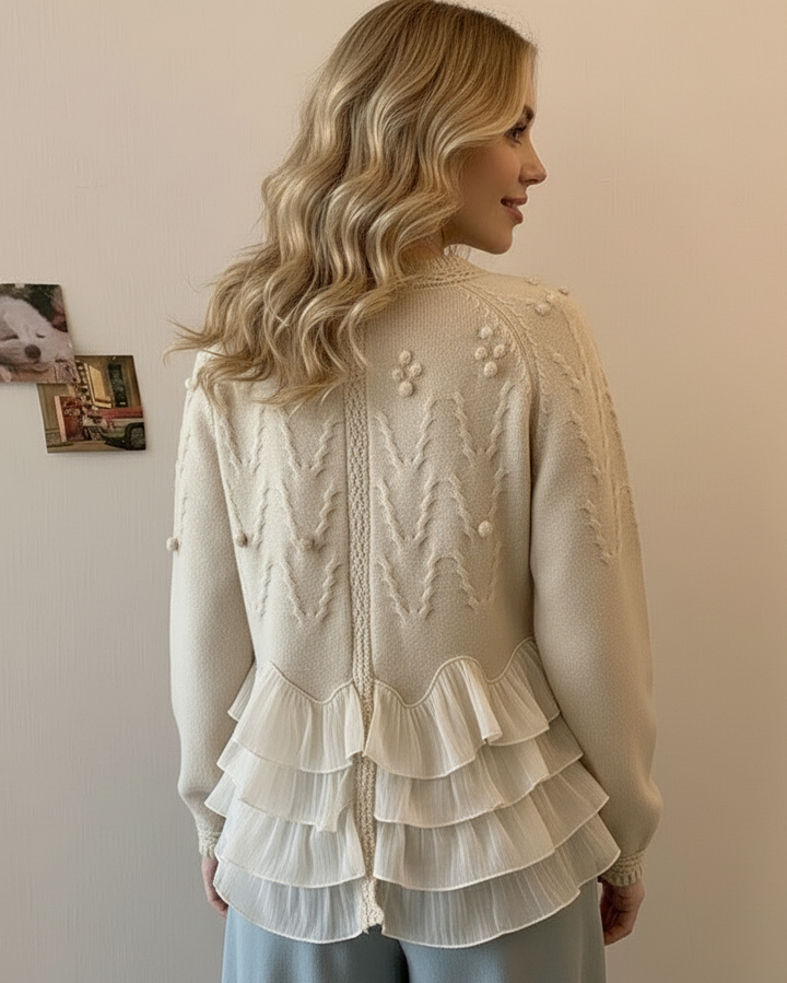 Agnès Paris | CARDIGAN ÉLÉGANT EN MAILLE AVEC VOLANTS