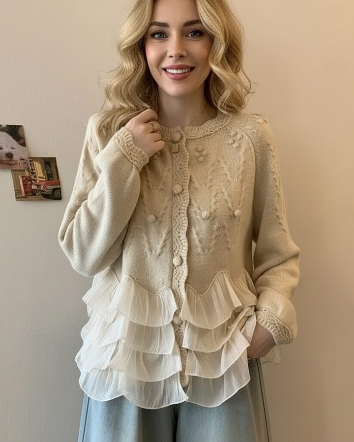 Agnès Paris | CARDIGAN ÉLÉGANT EN MAILLE AVEC VOLANTS