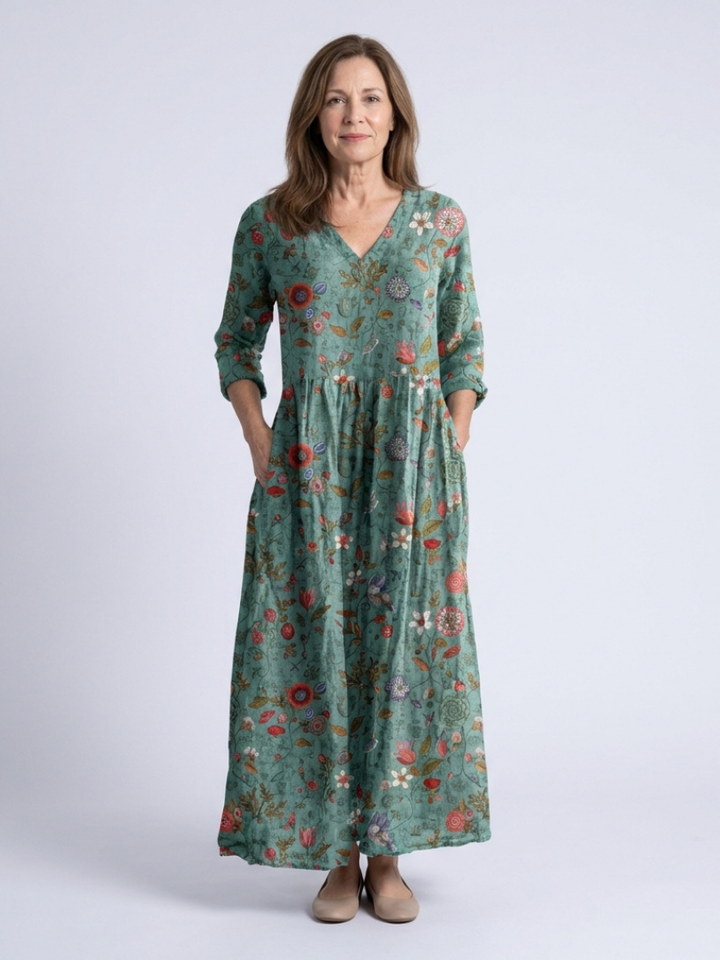 Agnès Paris | Robe Maxi à Manches Trois Quarts Marina