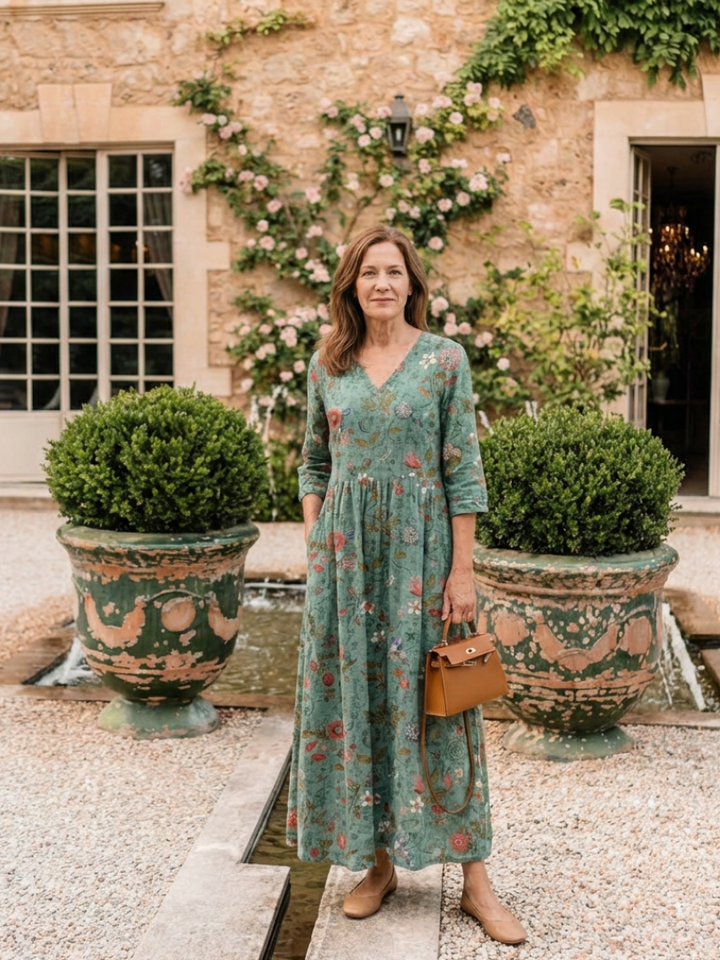 Agnès Paris | Robe Maxi à Manches Trois Quarts Marina