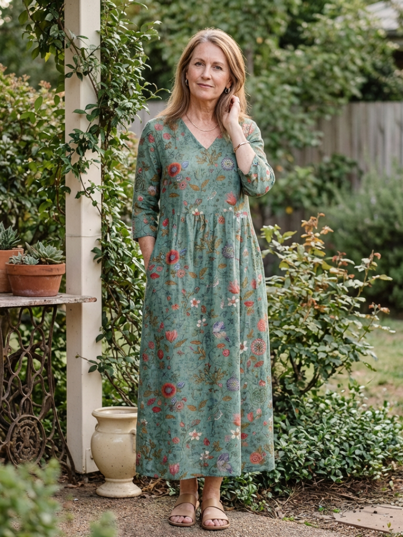 Agnès Paris | Robe Maxi à Manches Trois Quarts Marina