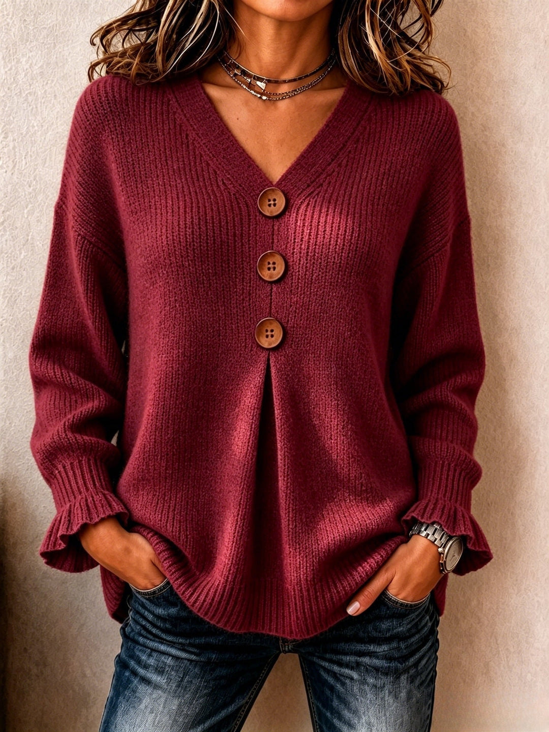 Agnès Paris | Pull Col V Boutonné Marie