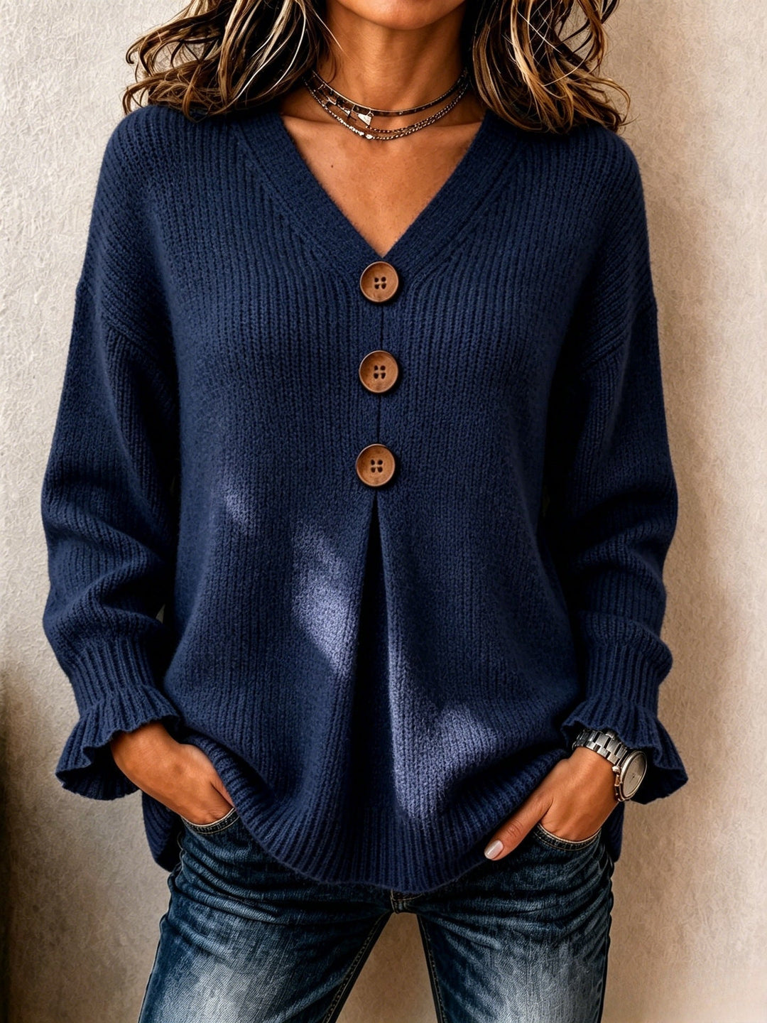 Agnès Paris | Pull Col V Boutonné Marie
