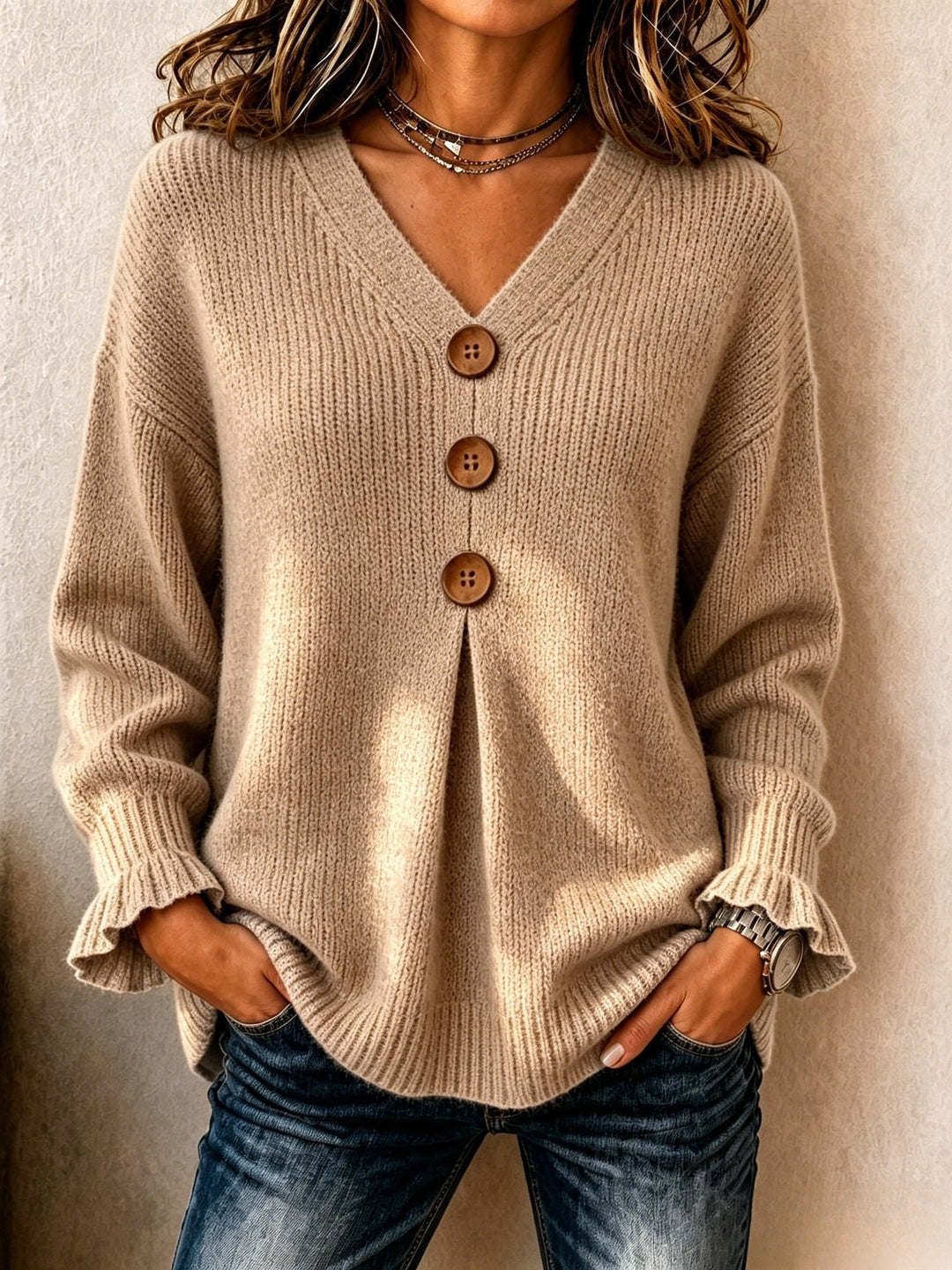 Agnès Paris | Pull Col V Boutonné Marie