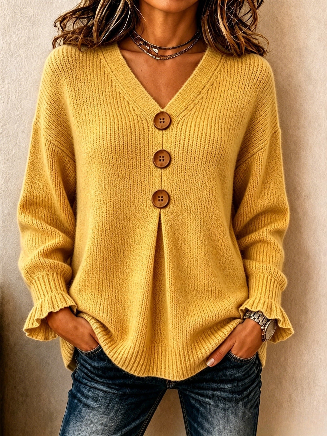 Agnès Paris | Pull Col V Boutonné Marie
