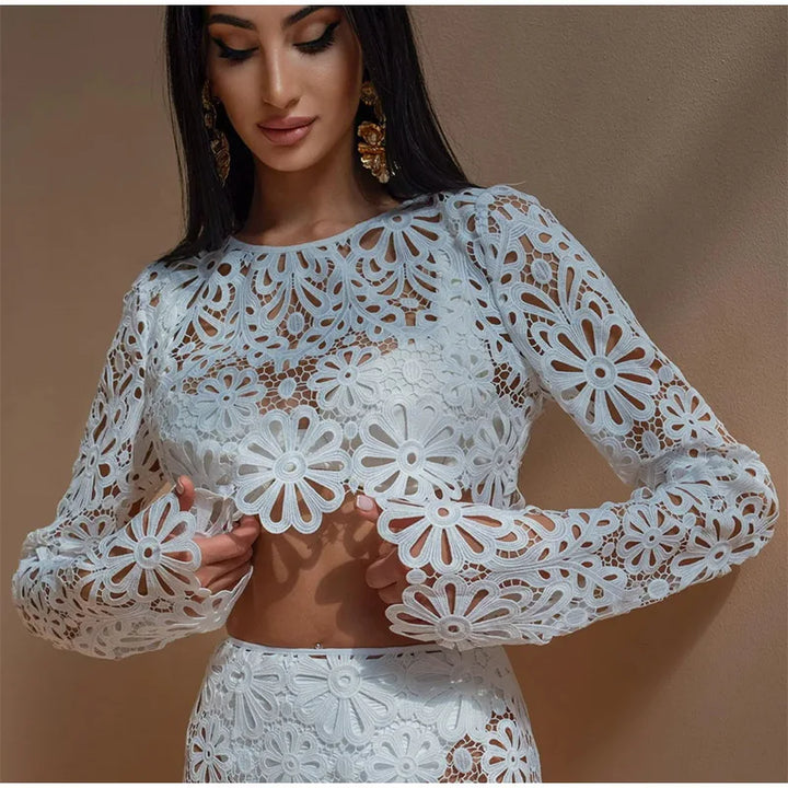 Agnès Paris | ENSEMBLE EN CROCHET FLEURI AVEC JUPE LONGUE