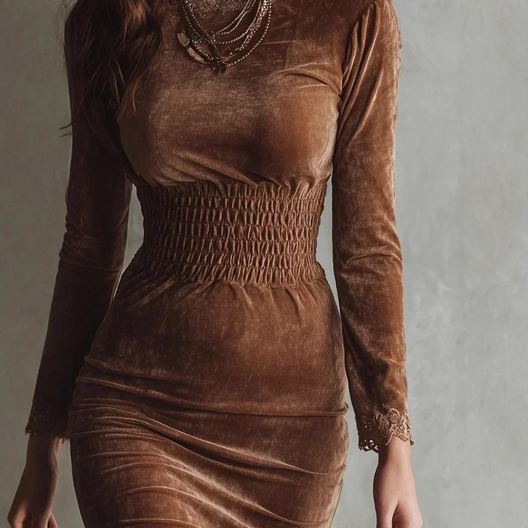 Agnès Paris | ROBE VELOURS À TAILLE SMOCKÉE