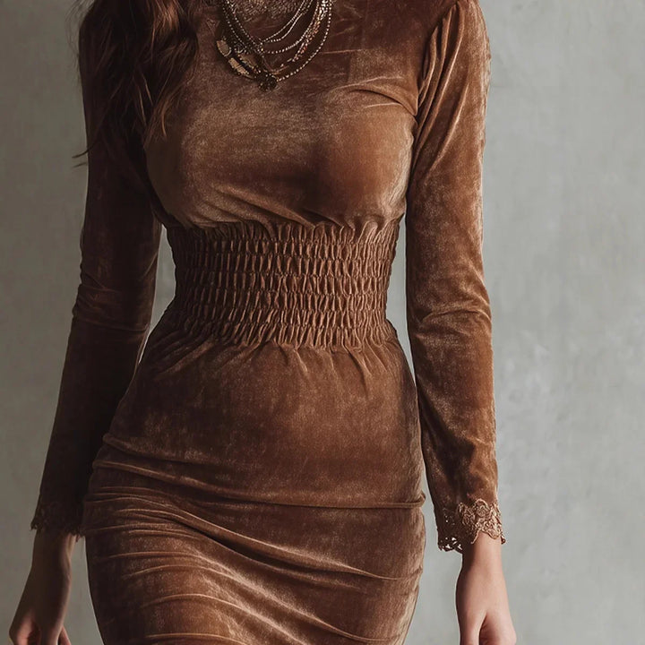 Agnès Paris | ROBE VELOURS À TAILLE SMOCKÉE