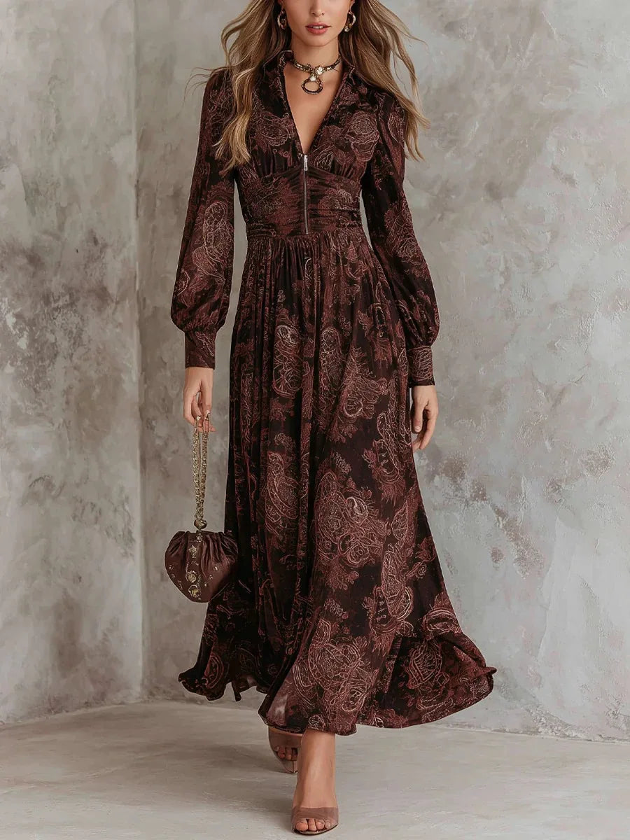 Agnès Paris | ROBE LONGUE À IMPRIMÉ VINTAGE ÉLÉGANT