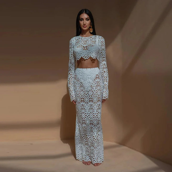 Agnès Paris | ENSEMBLE EN CROCHET FLEURI AVEC JUPE LONGUE