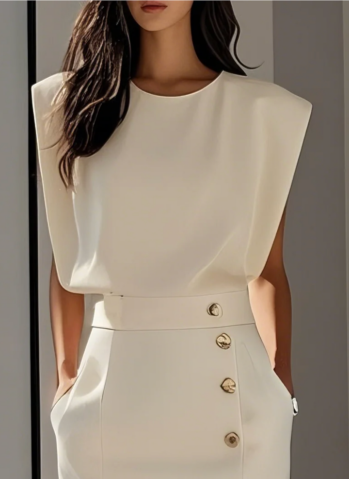 Agnès Paris | ROBE MIDI AJUSTÉE AVEC BOUTONS DORÉS