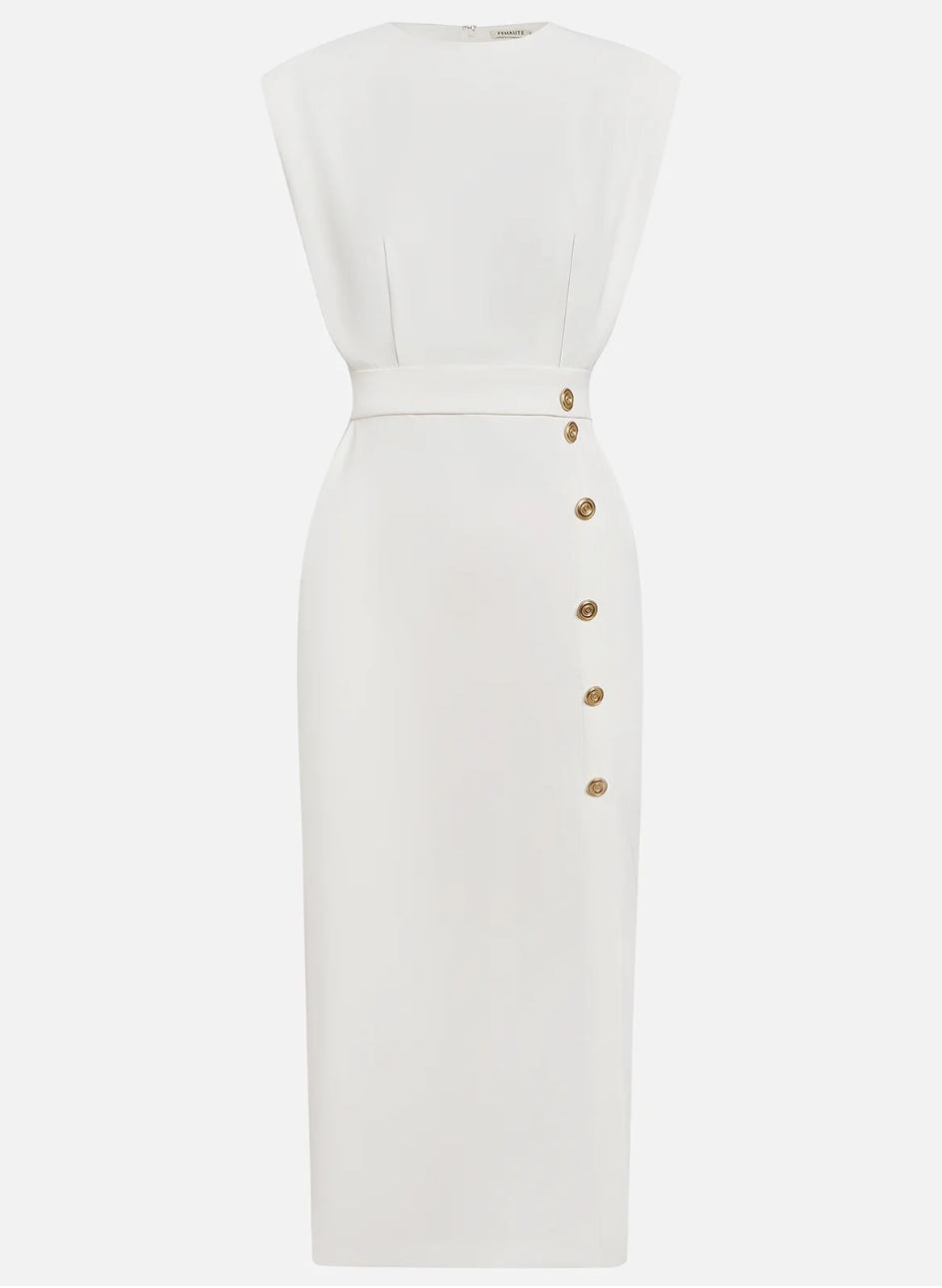 Agnès Paris | ROBE MIDI AJUSTÉE AVEC BOUTONS DORÉS