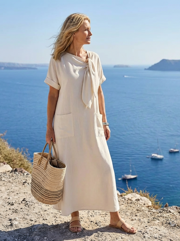 Agnès Paris | Robe Maxi à Encolure Ronde et Manches Rosalie
