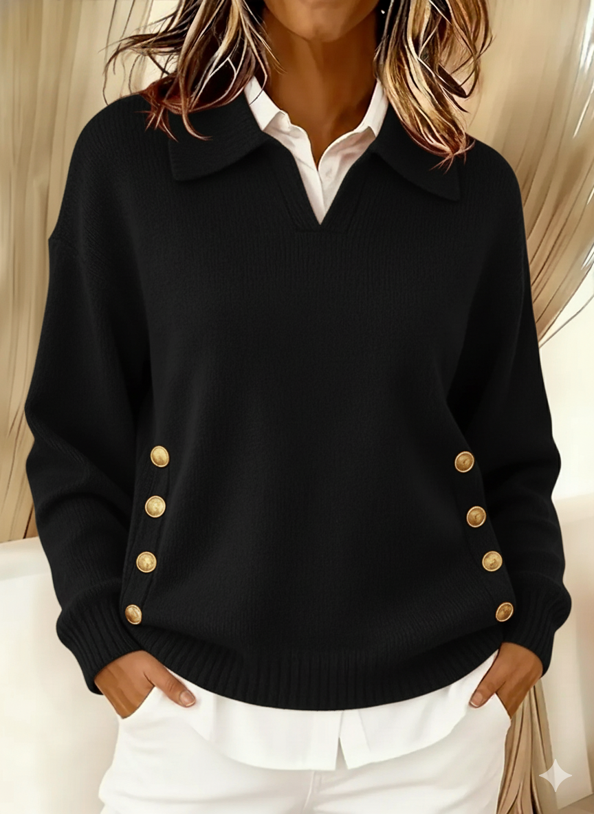 Agnès Paris | Pull Col Polo Boutons Dorés Aveline