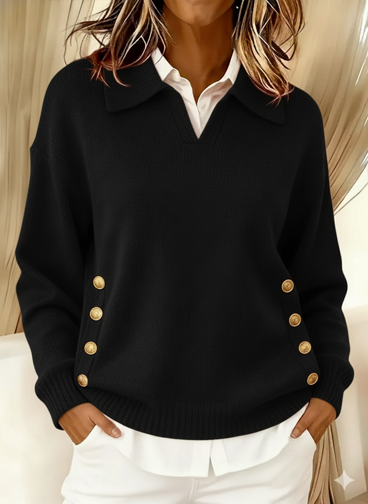 Agnès Paris | Pull Col Polo Boutons Dorés Aveline