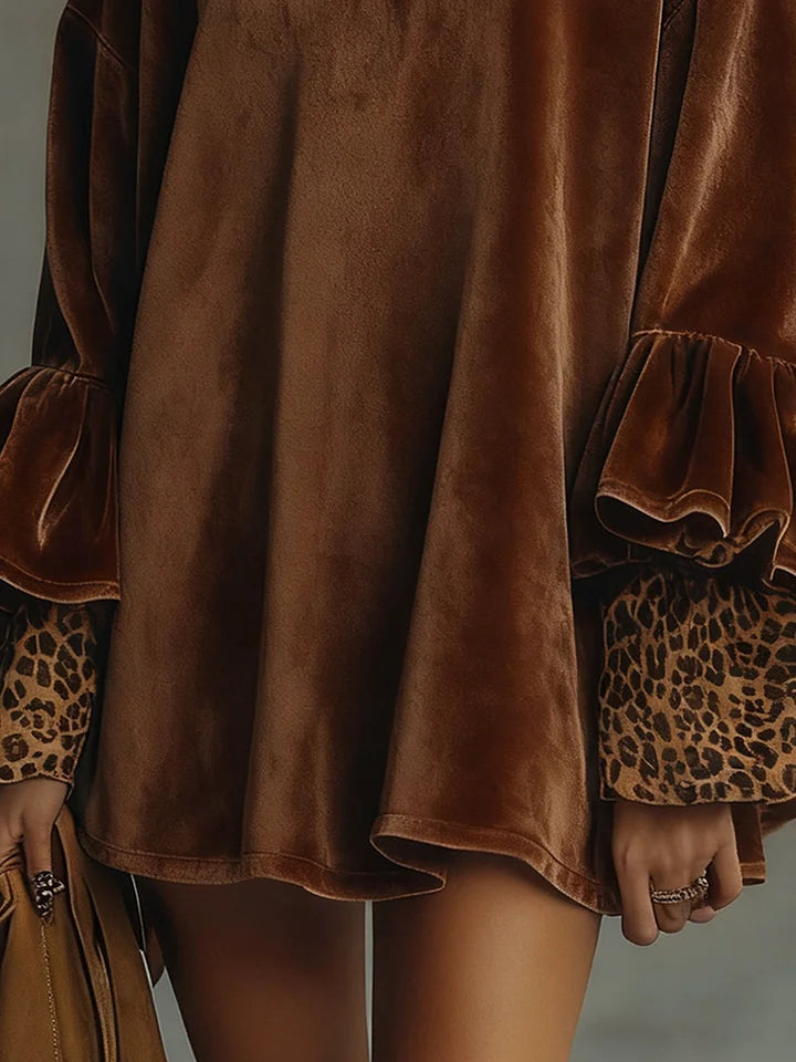 Agnès Paris | ROBE TRAPÈZE EN VELOURS À MANCHES LÉOPARD