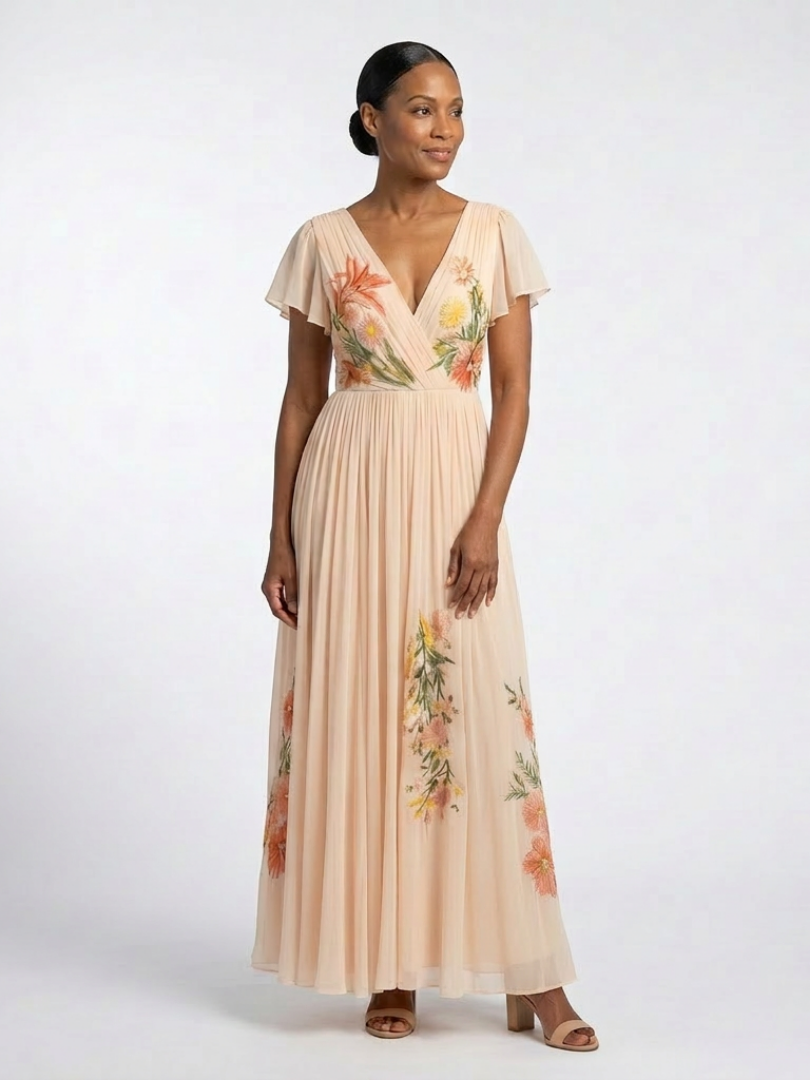Agnès Paris | Robe Maxi Florale Plissée à Manches Calista