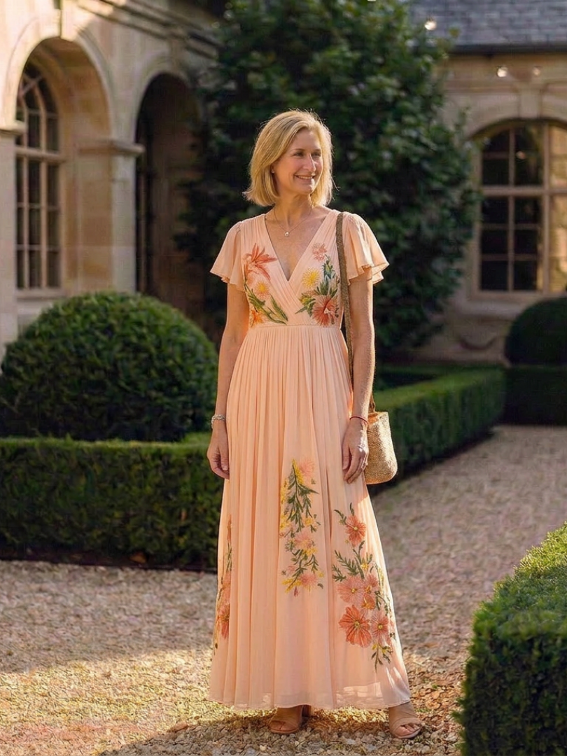 Agnès Paris | Robe Maxi Florale Plissée à Manches Calista