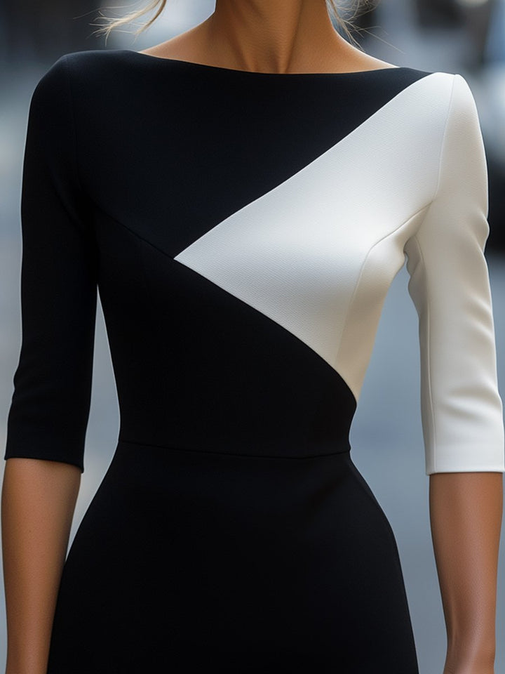 Agnès Paris | ROBE ÉLÉGANTE BICOLORE À COUPE ASYMÉTRIQUE