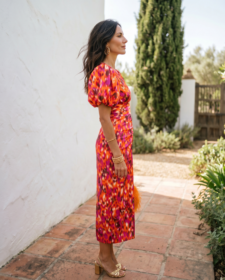 Agnès Paris | Robe Mi-Longue Fleurie Manches Bouffantes Aveline
