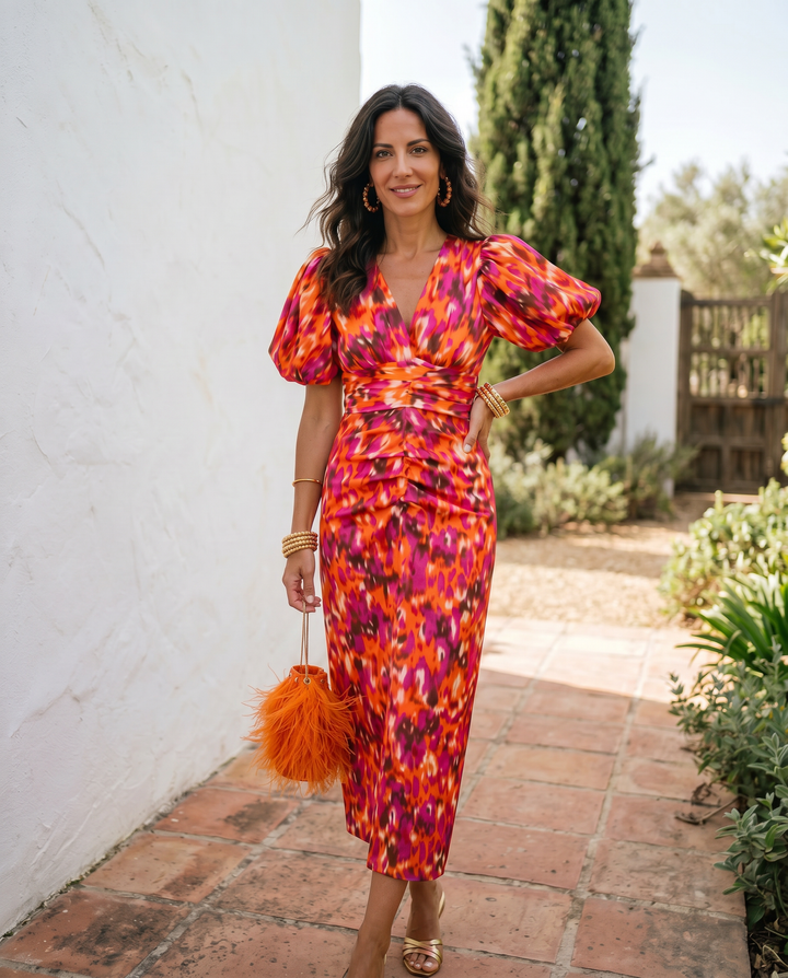 Agnès Paris | Robe Mi-Longue Fleurie Manches Bouffantes Aveline