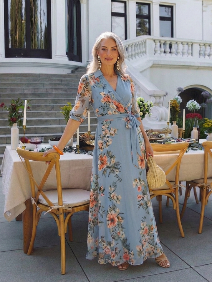 Agnès Paris | Robe Maxi à Enveloppe à Col en V Floral Camille